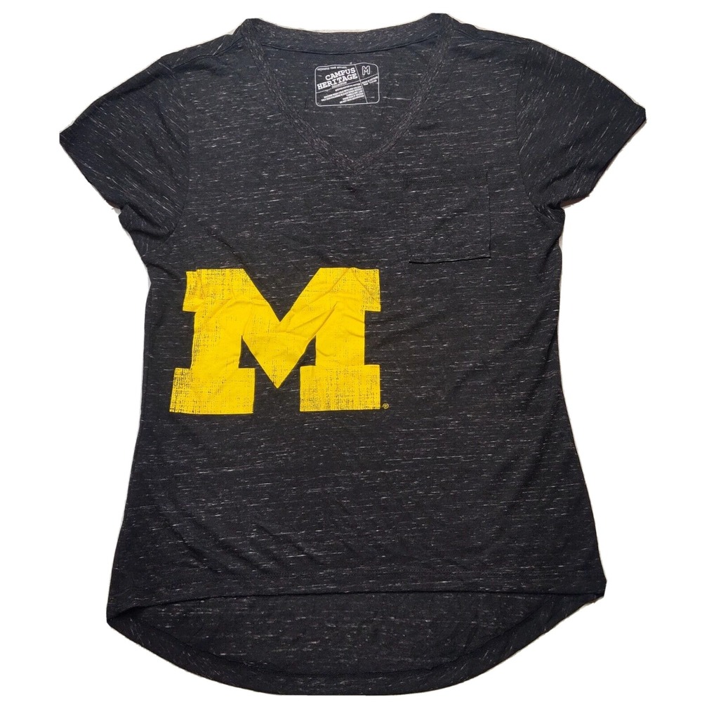 MICHIGAN WOLVERINES Women Medium Charcoal Heather Short Sleeve T-Shirt NEW